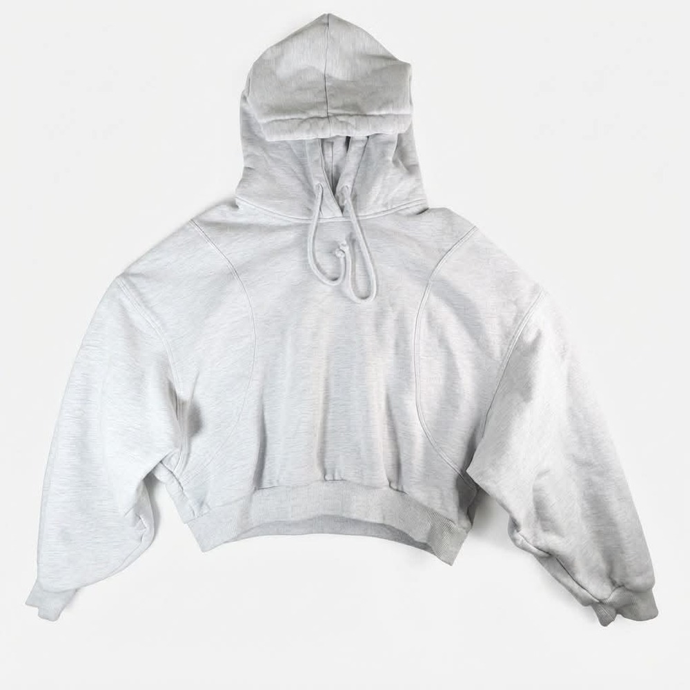 Lazy Sunday Heather Grey Cropped Hoodie Sweatshirt Pullover Boxy Women's Size M